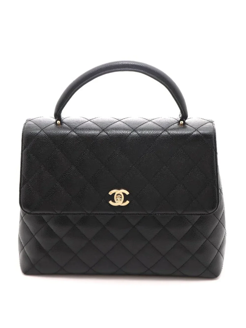 Chanel Quilted Handle Handbag Caviar Leather Black